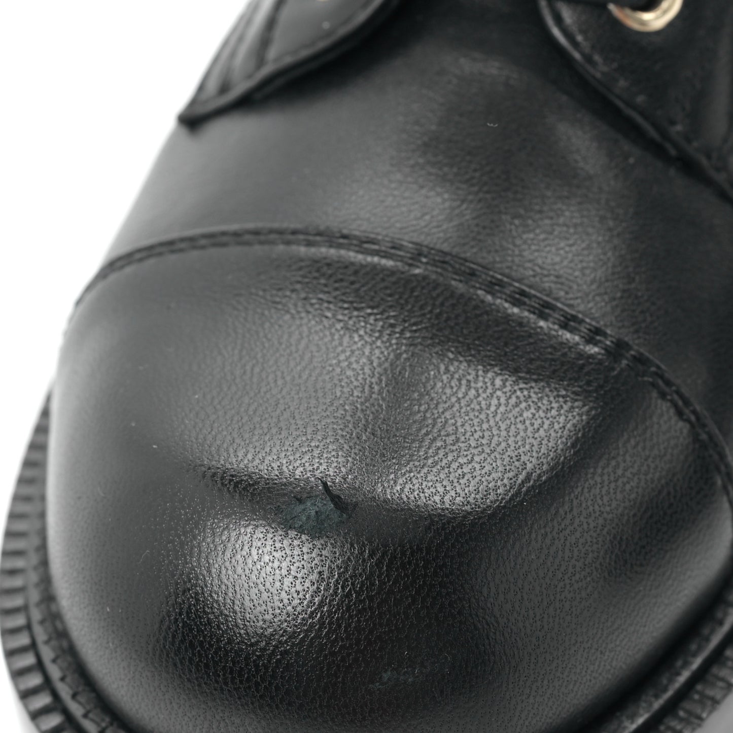 Lambskin Calfskin Lace Up Combat Boots 37.5 Black