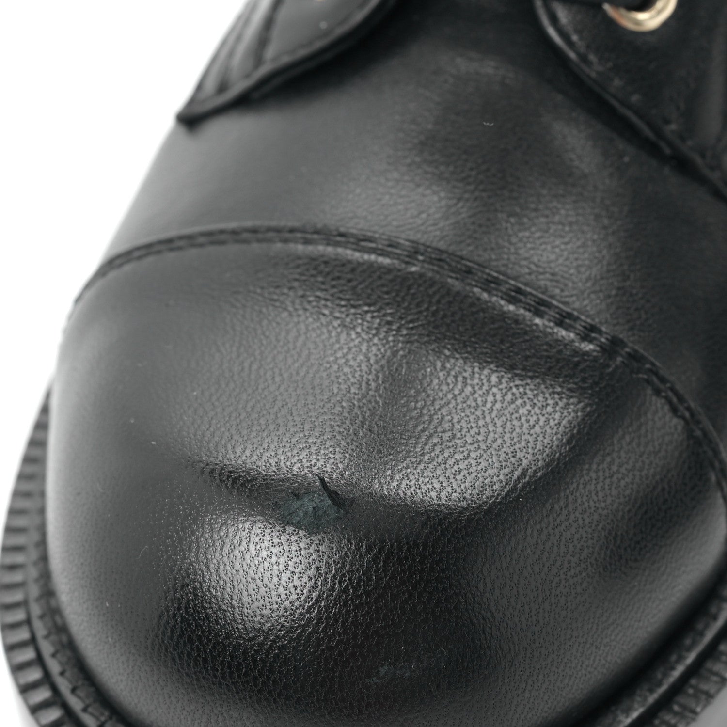 Chanel Lambskin Calfskin Lace Up Combat Boots 37.5 Black 7 of 7