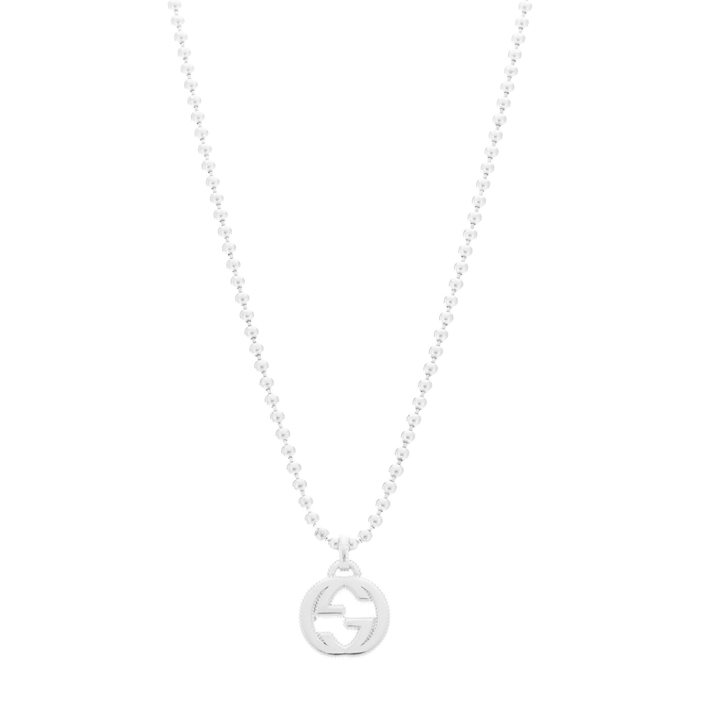 Sterling Silver Interlocking GG Pendant Beaded Necklace