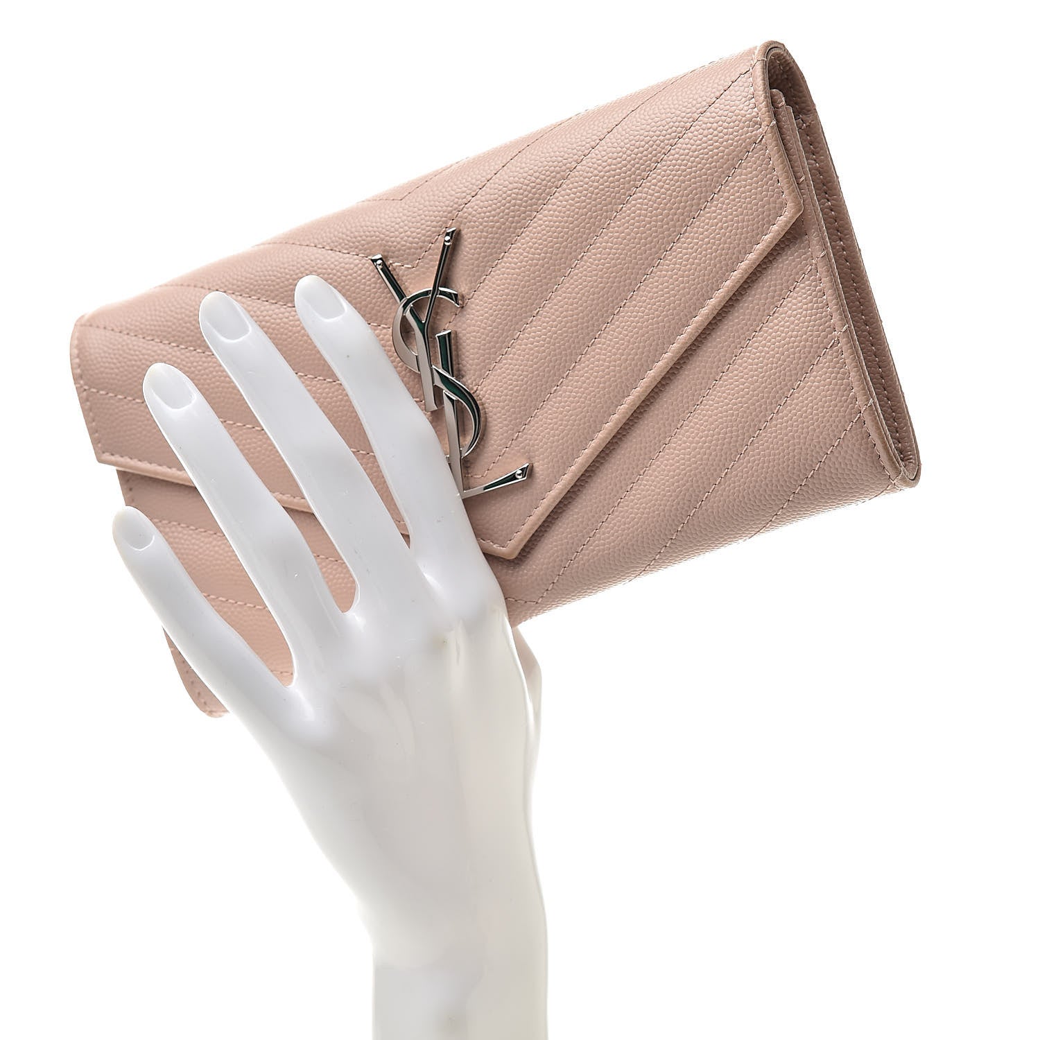 Saint Laurent Grain De Poudre Matelasse Chevron Monogram Wallet Pale Pink 2 of 8