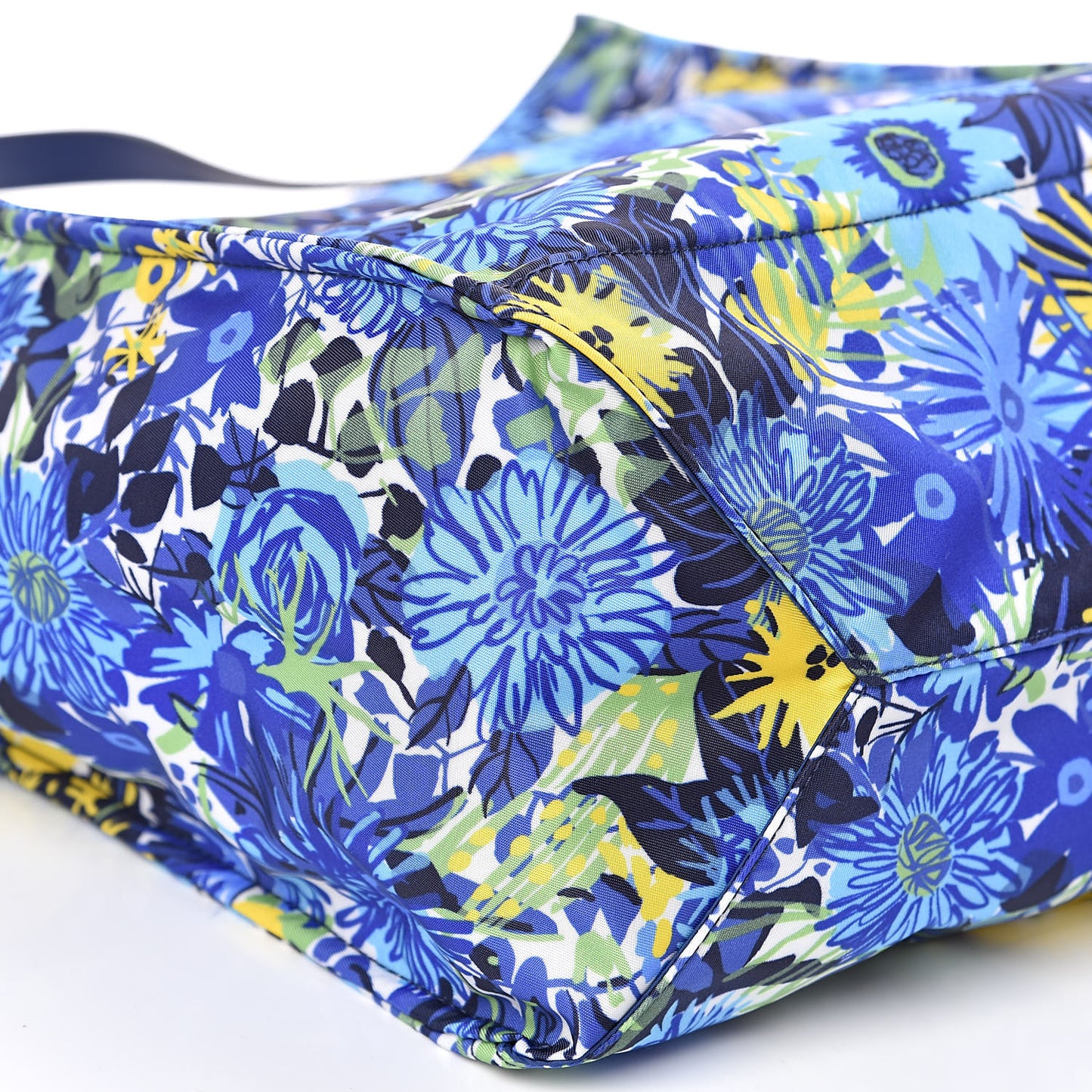 Tessuto Nylon Saffiano Floral Print Tote Bluette Dis Primule