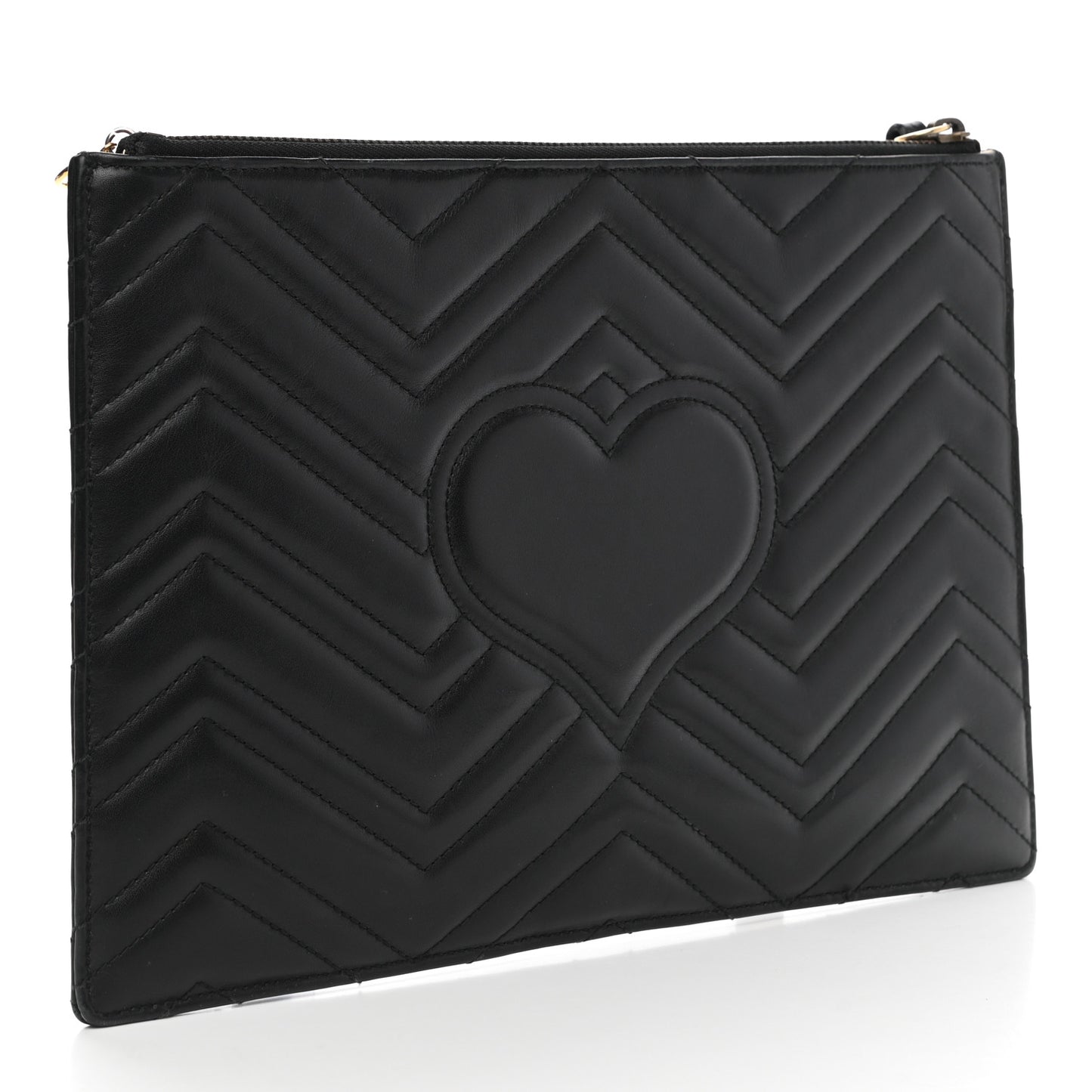 Calfskin Matelasse Large GG Marmont Zip Pouch Black