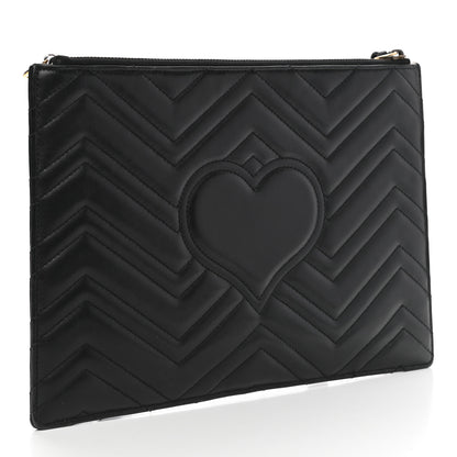 Gucci Calfskin Matelasse Large GG Marmont Zip Pouch Black 3 of 11
