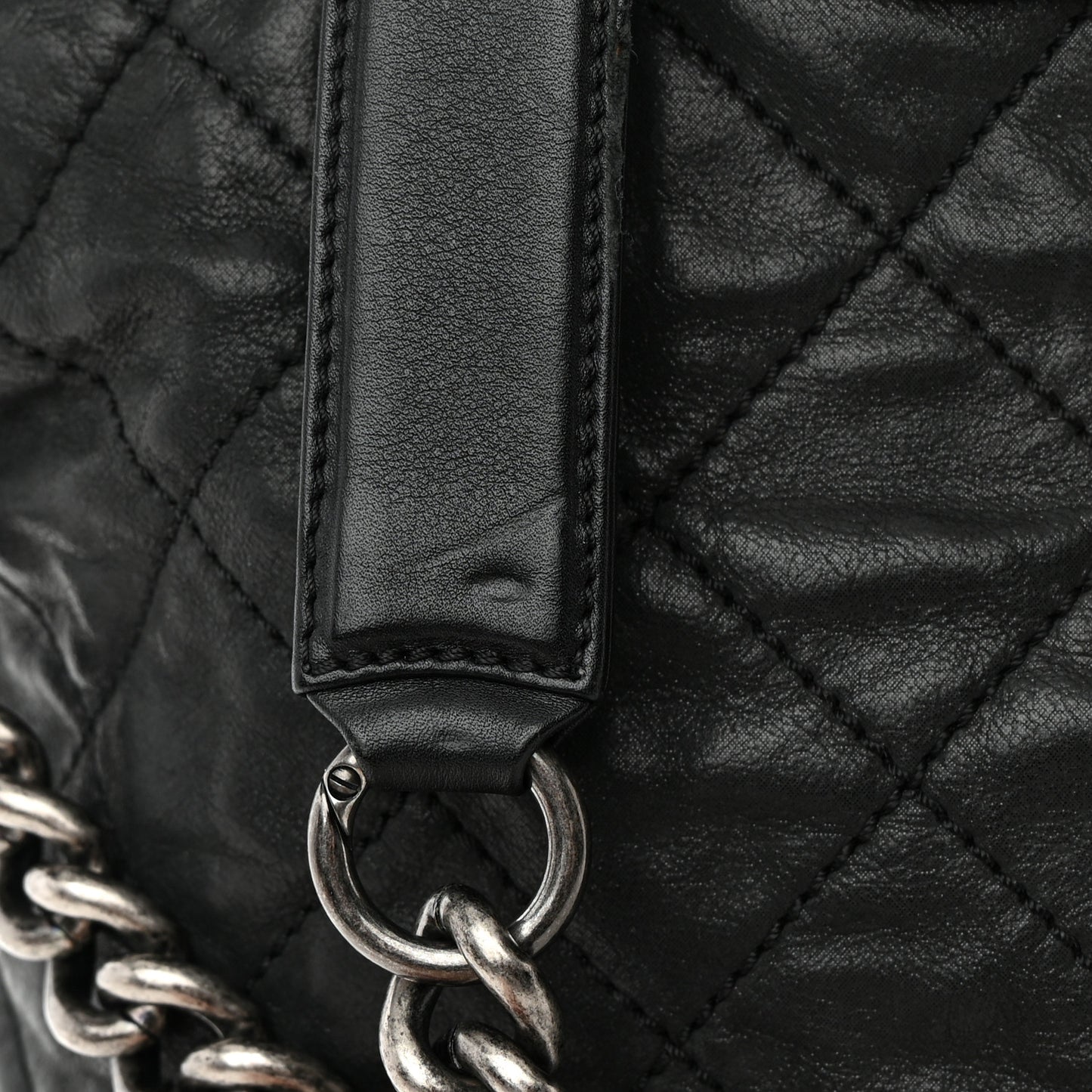 Iridescent Calfskin Quilted In The Mix Shopping Tote Black