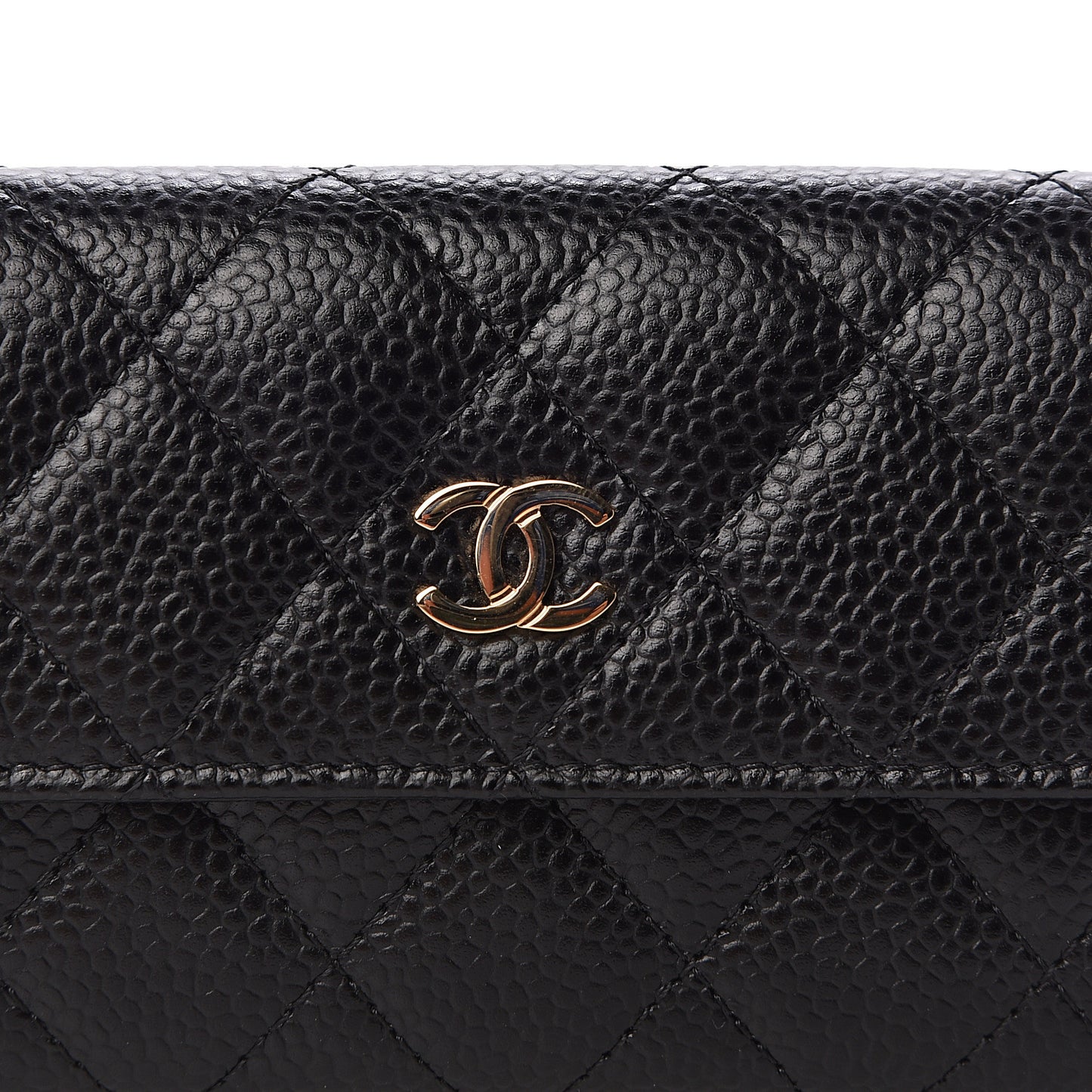 Caviar Quilted Flap Card Holder Wallet Black