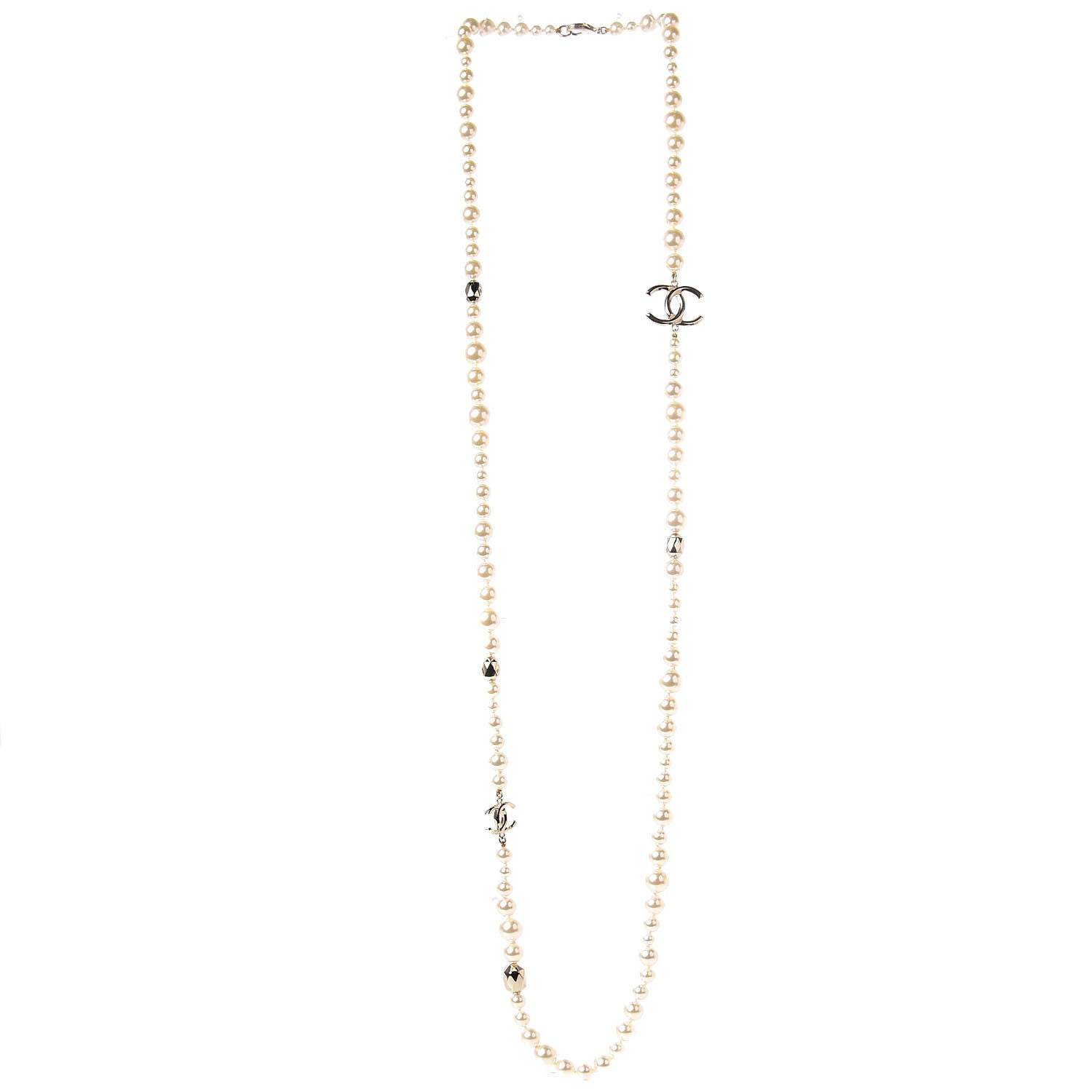 Chanel Resin Pearl Metal CC Long Necklace in Golden Pearly Beige 3 of 6