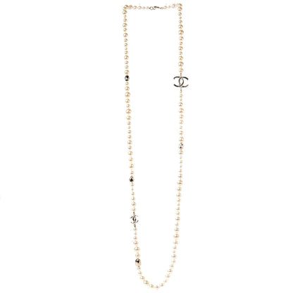 Chanel Resin Pearl Metal CC Long Necklace in Golden Pearly Beige 3 of 6
