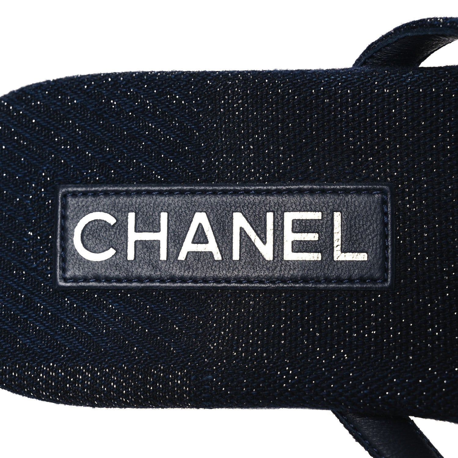 Chanel Cotton Silk Crystal CC Thong Sandals 40 Dark Blue Silver