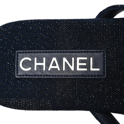 Chanel Cotton Silk Crystal CC Thong Sandals 40 Dark Blue Silver 9 of 10