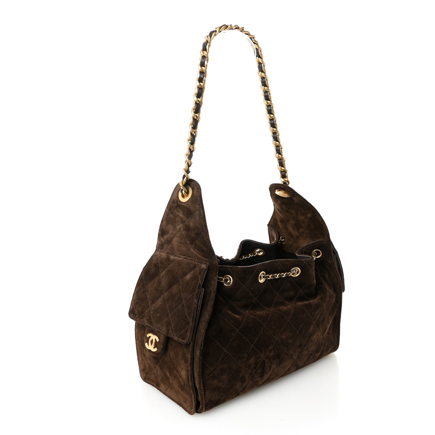 Suede Quilted Small Chanel 25 Handbag Dark Brown