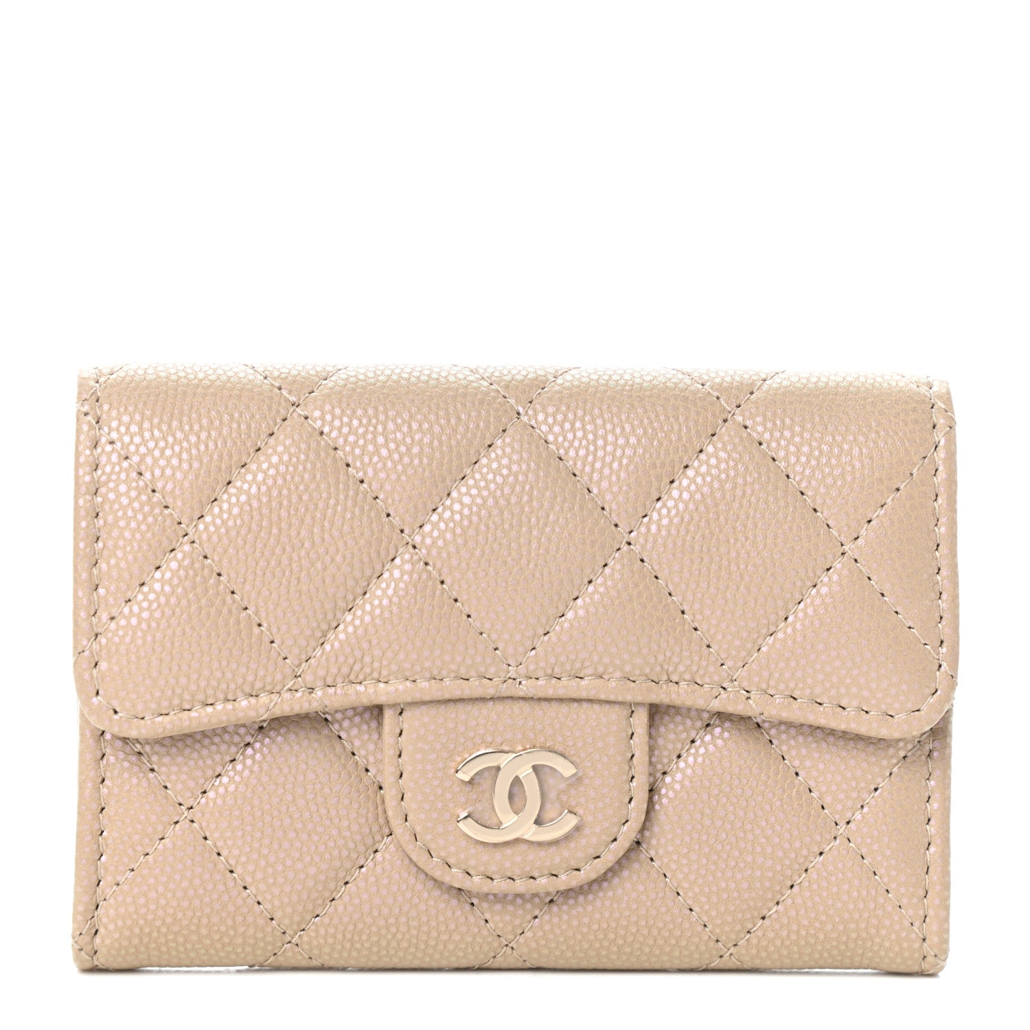Chanel Iridescent Caviar Quilted Flap Card Holder Wallet Beige 1 of 8