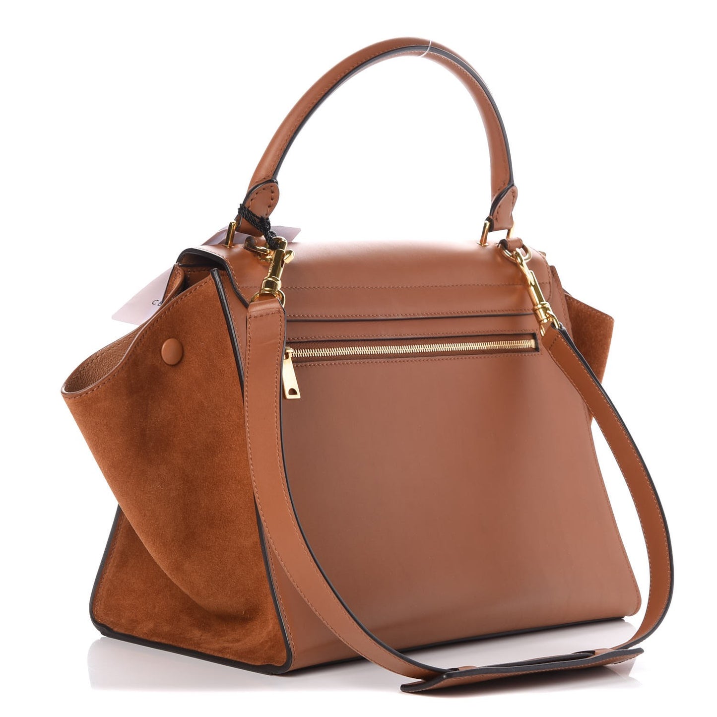 Natural Calfskin Suede Medium Trapeze Tan