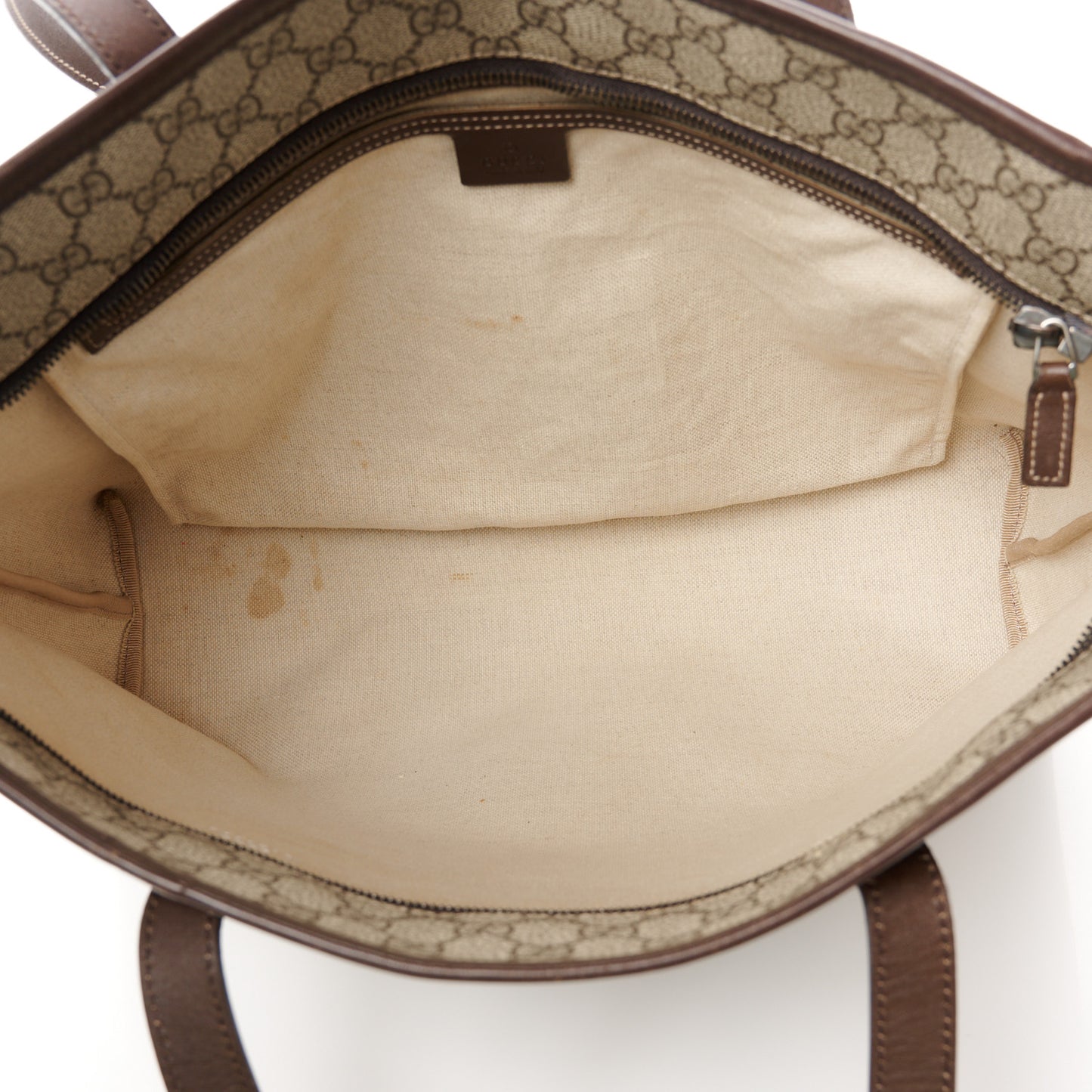 GG Supreme Monogram Medium Zippered Shopping Tote Dark Brown