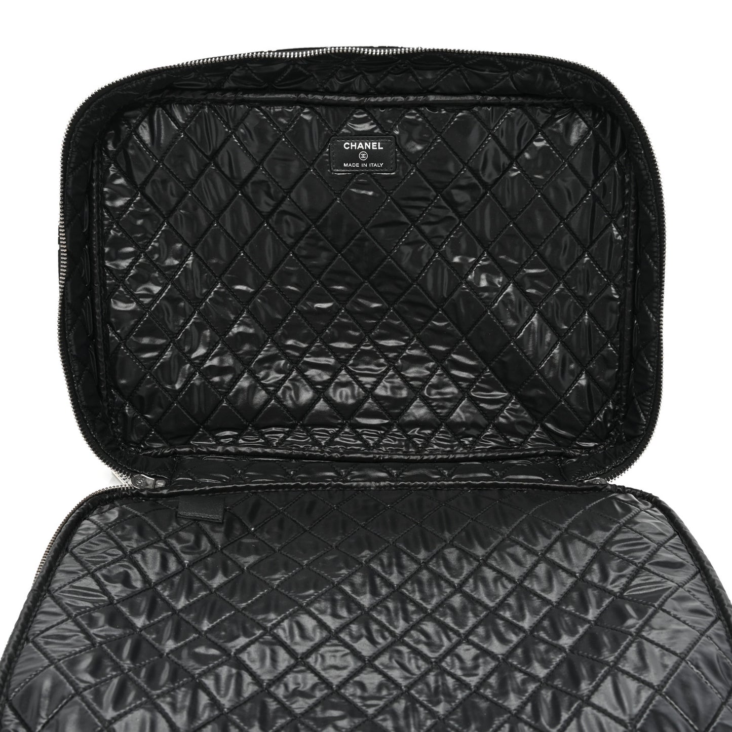 Coated Canvas Airline Cosmetic Travel Bag Black White