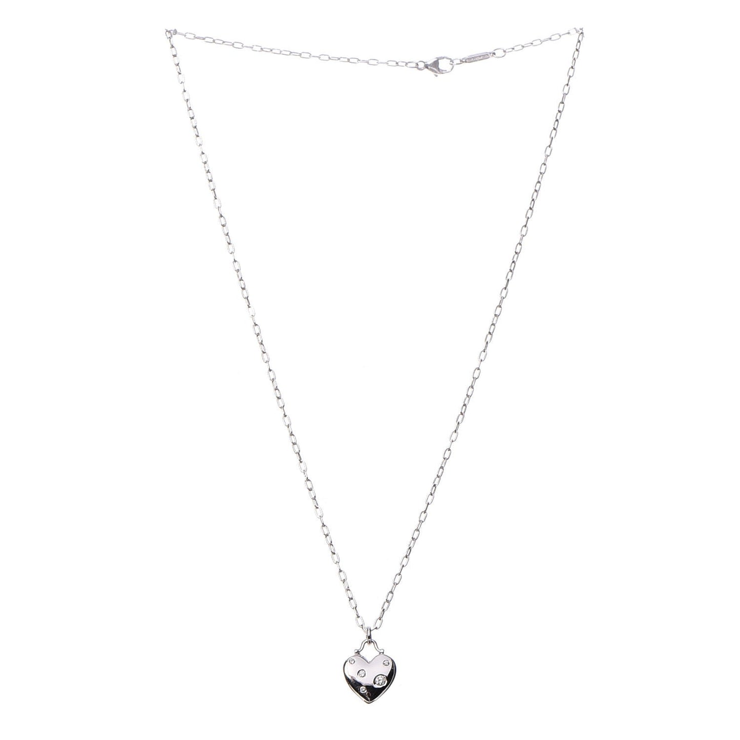 18K White Gold Diamond Etoile Small Heart Pendant Necklace