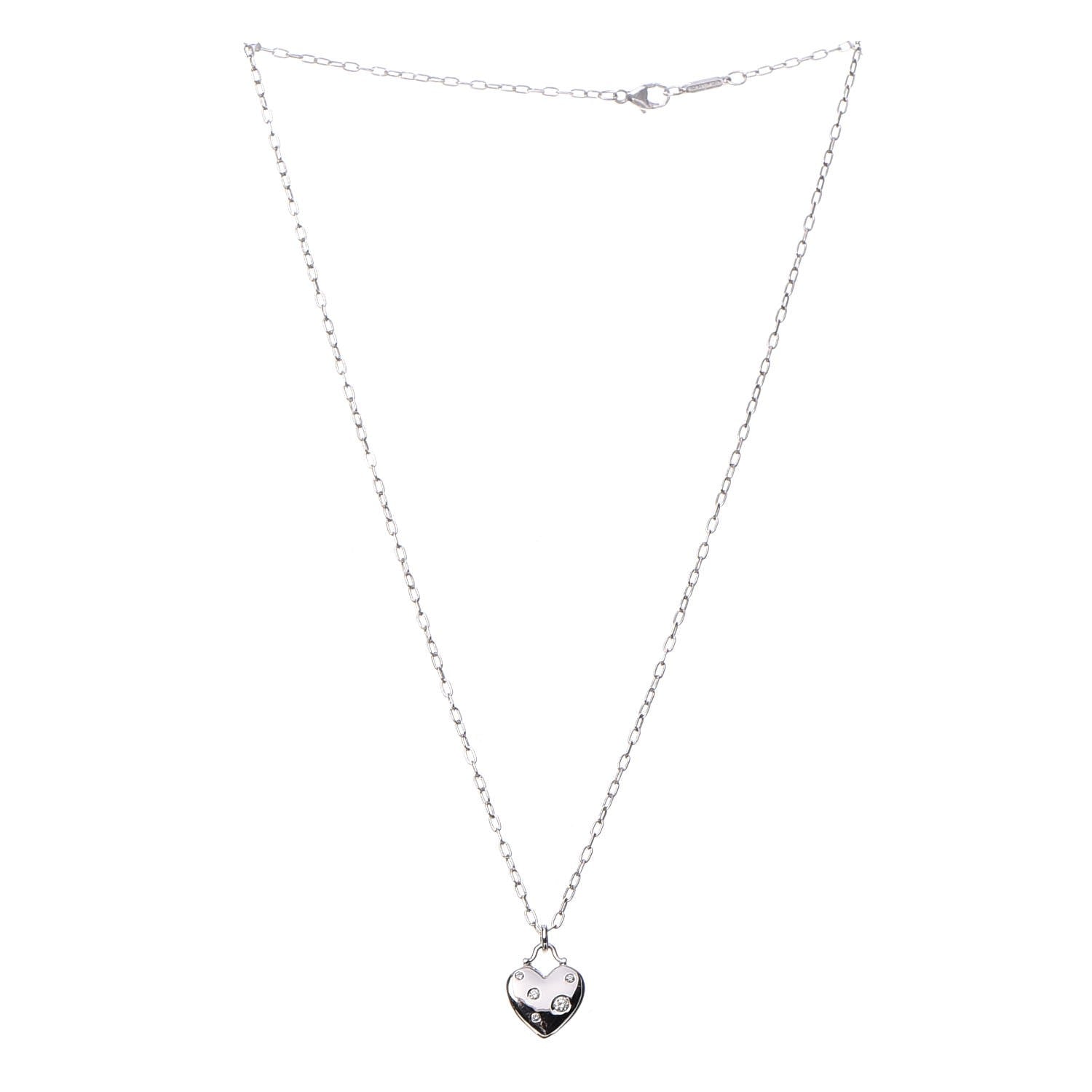 Tiffany 18K White Gold Diamond Etoile Small Heart Pendant Necklace 3 of 7