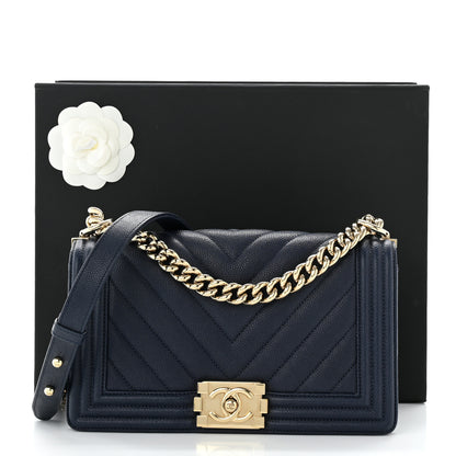 Chanel Caviar Chevron Quilted Medium Boy Flap Navy 11 of 11