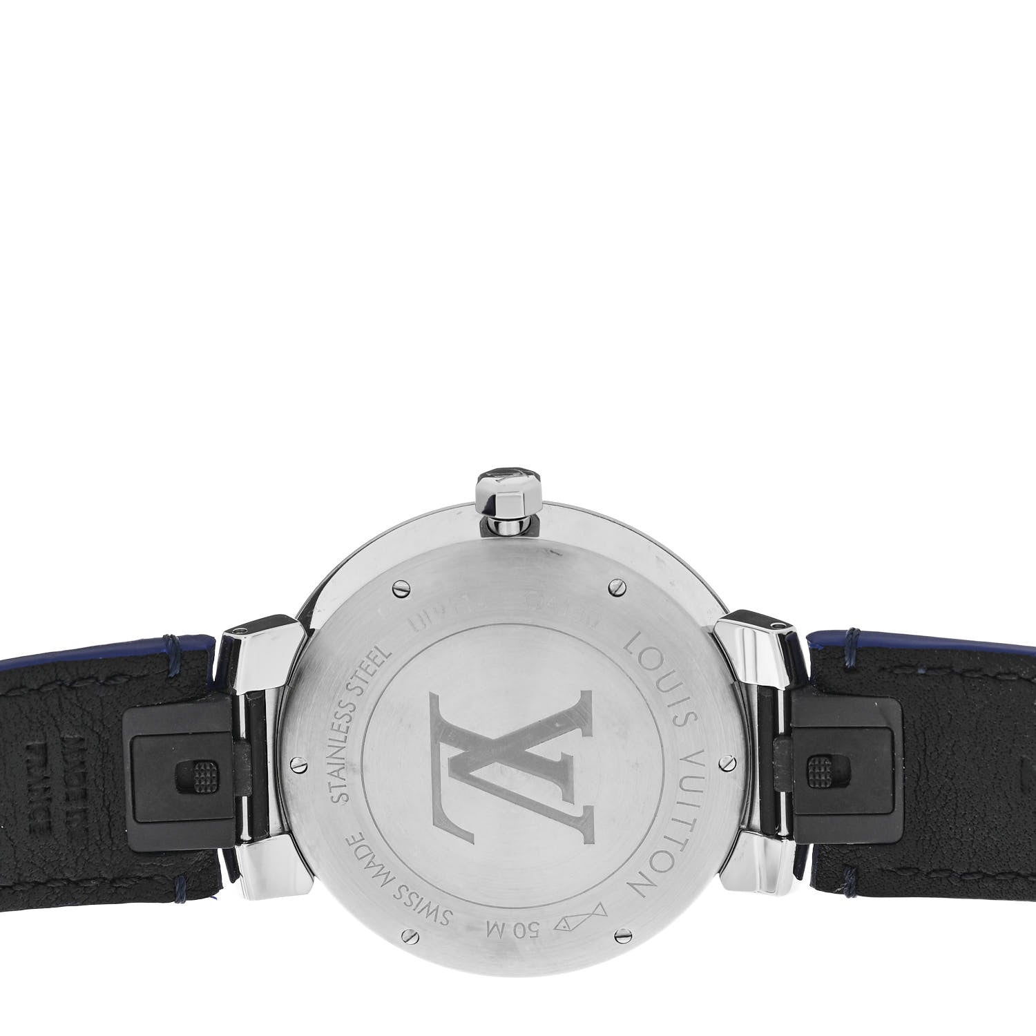 Louis Vuitton Stainless Steel Monogram 38mm Tambour Slim Quartz Watch Blue 4 of 5