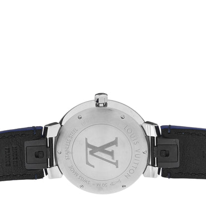 Louis Vuitton Stainless Steel Monogram 38mm Tambour Slim Quartz Watch Blue 4 of 5