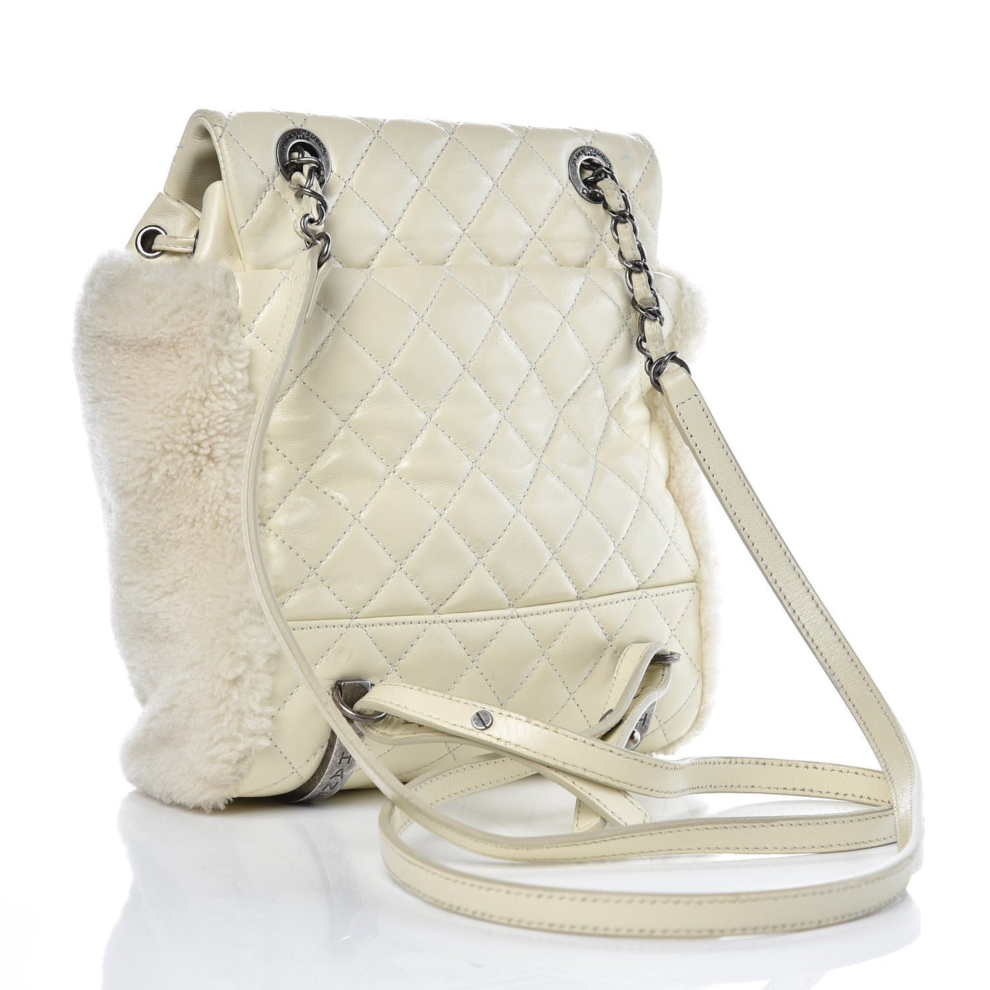 Glazed Calfskin Shearling Quilted Small Mountain Backpack Ivory