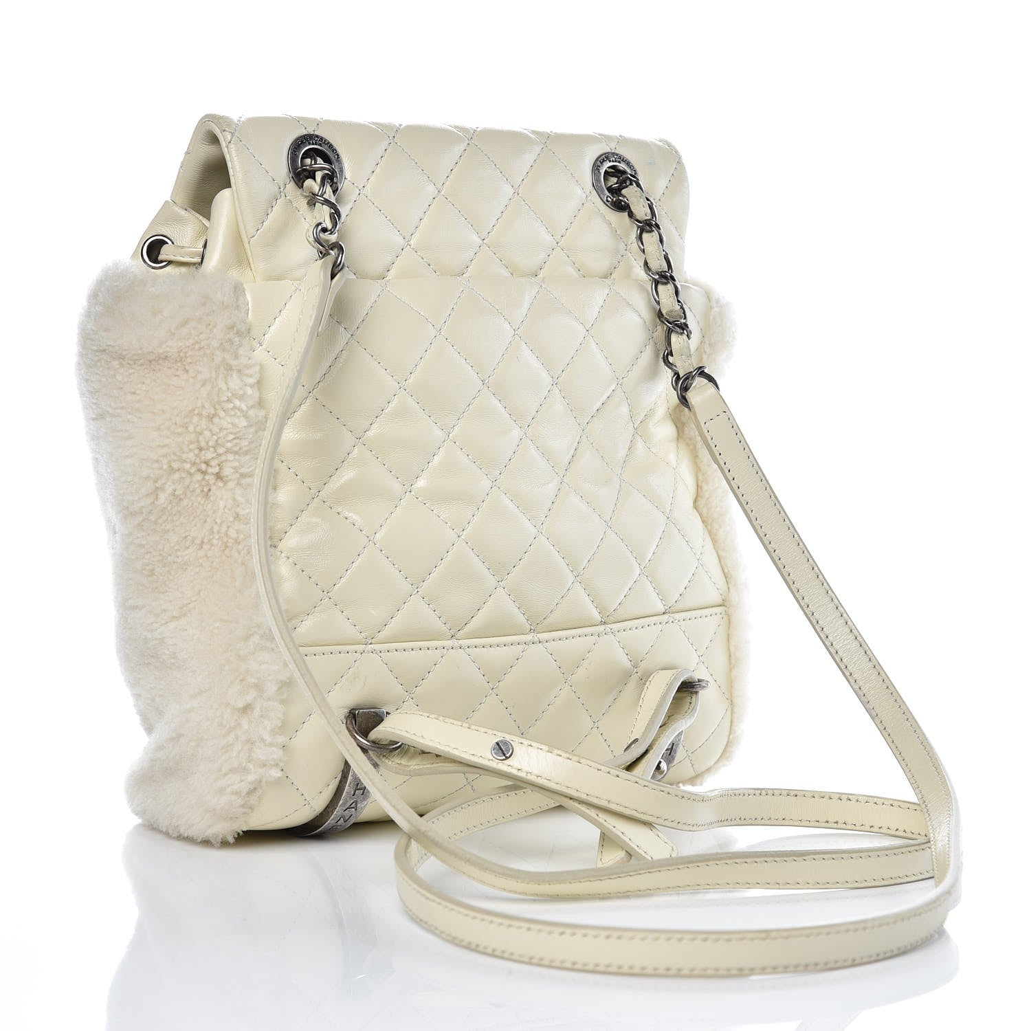 Chanel Glazed Calfskin Shearling Quilted Small Mountain Backpack Ivory 3 of 9