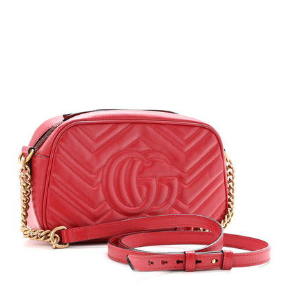 Gucci Calfskin Matelasse Small GG Marmont Chain Shoulder Bag Hibiscus Red 3 of 10