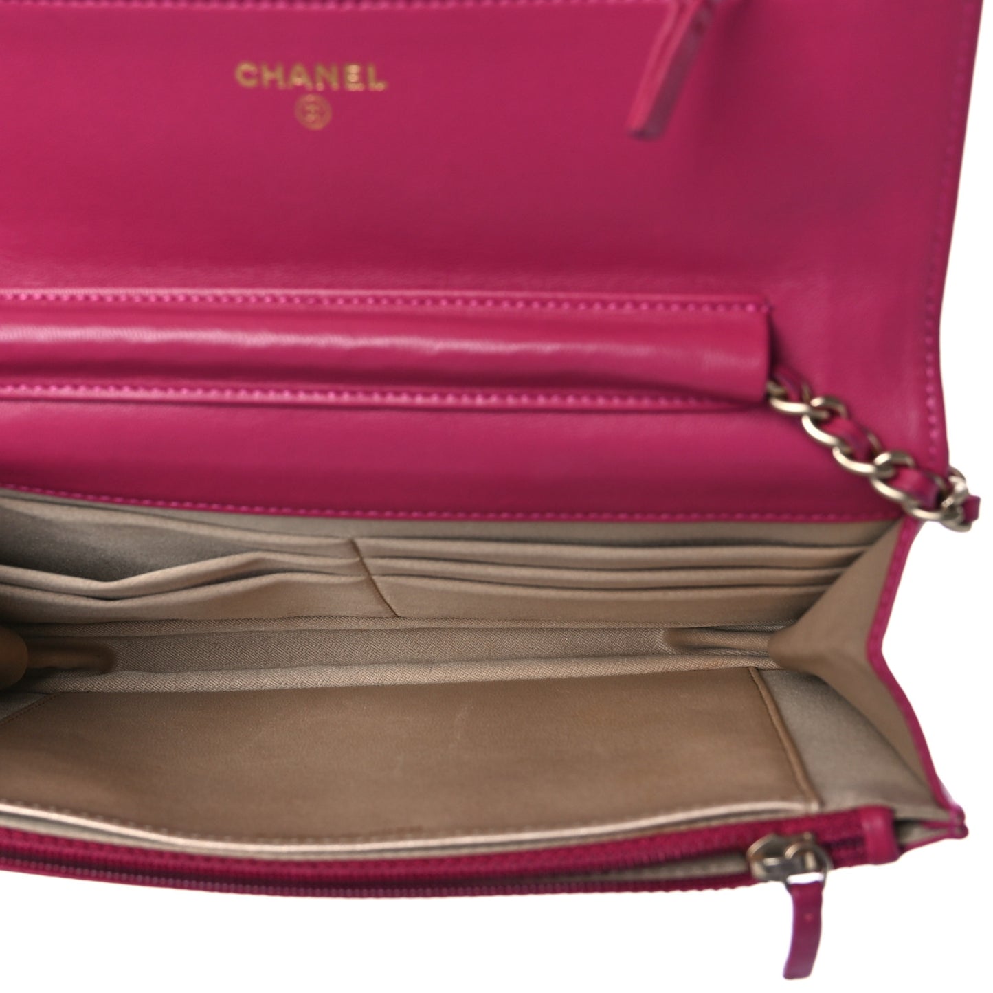 Lambskin Camellia Embossed Wallet On Chain WOC Fuchsia