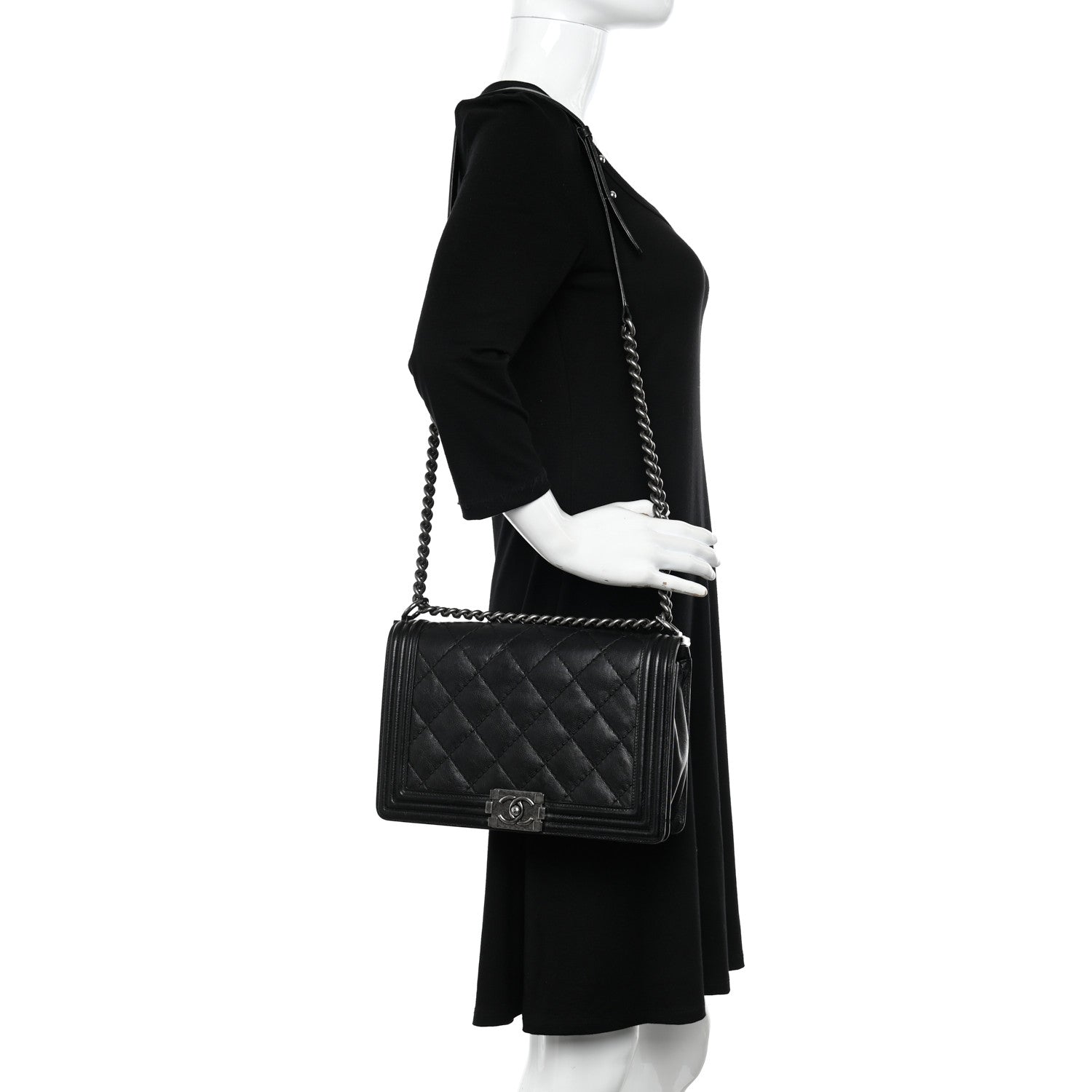 Chanel Calfskin Double Stitch Medium Boy Flap Black 2 of 9