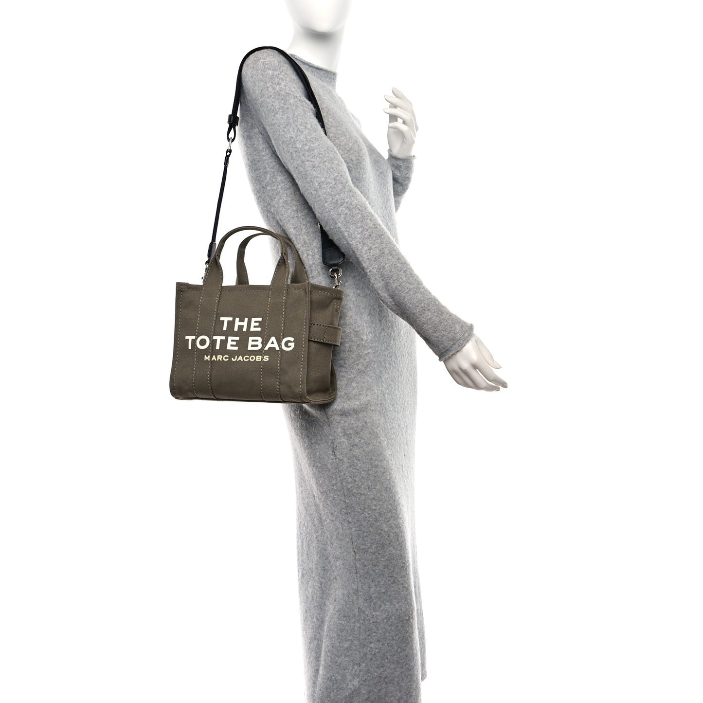 MARC JACOBS Cotton Canvas Small The Traveler Tote Bag Slate Green