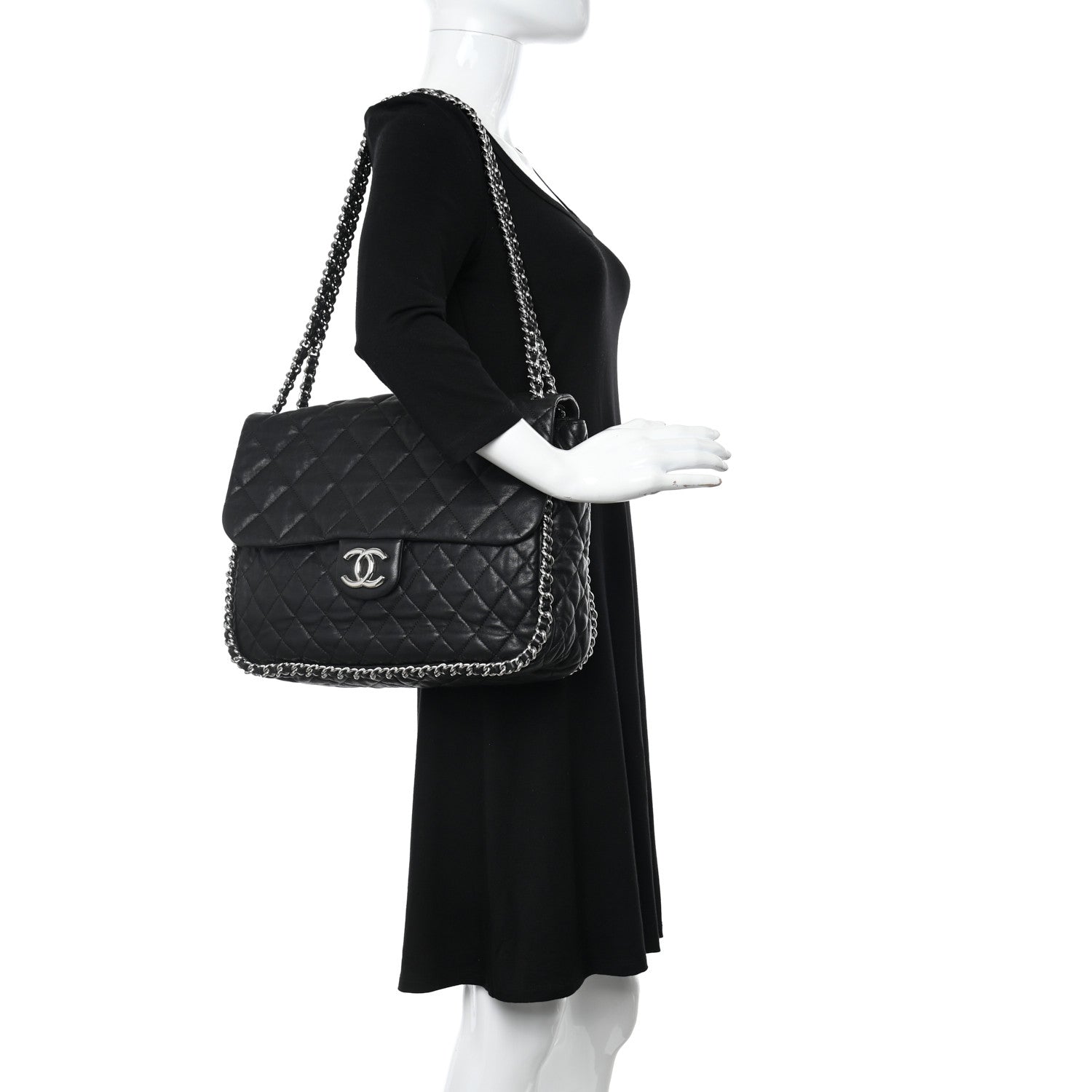 Chanel Washed Lambskin Quilted Maxi Chain Around Flap Black 2 of 10