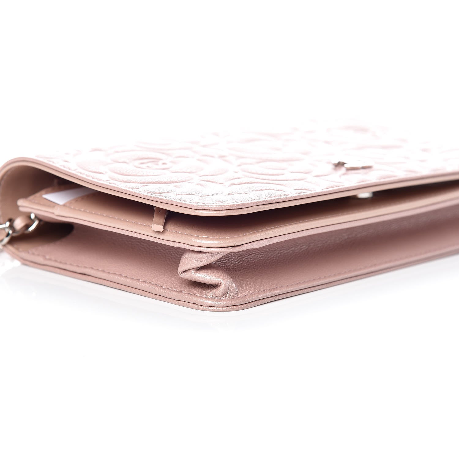 Chanel Goatskin Camellia Embossed Wallet On Chain WOC Light Pink 5 of 10