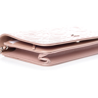 Chanel Goatskin Camellia Embossed Wallet On Chain WOC Light Pink 5 of 10