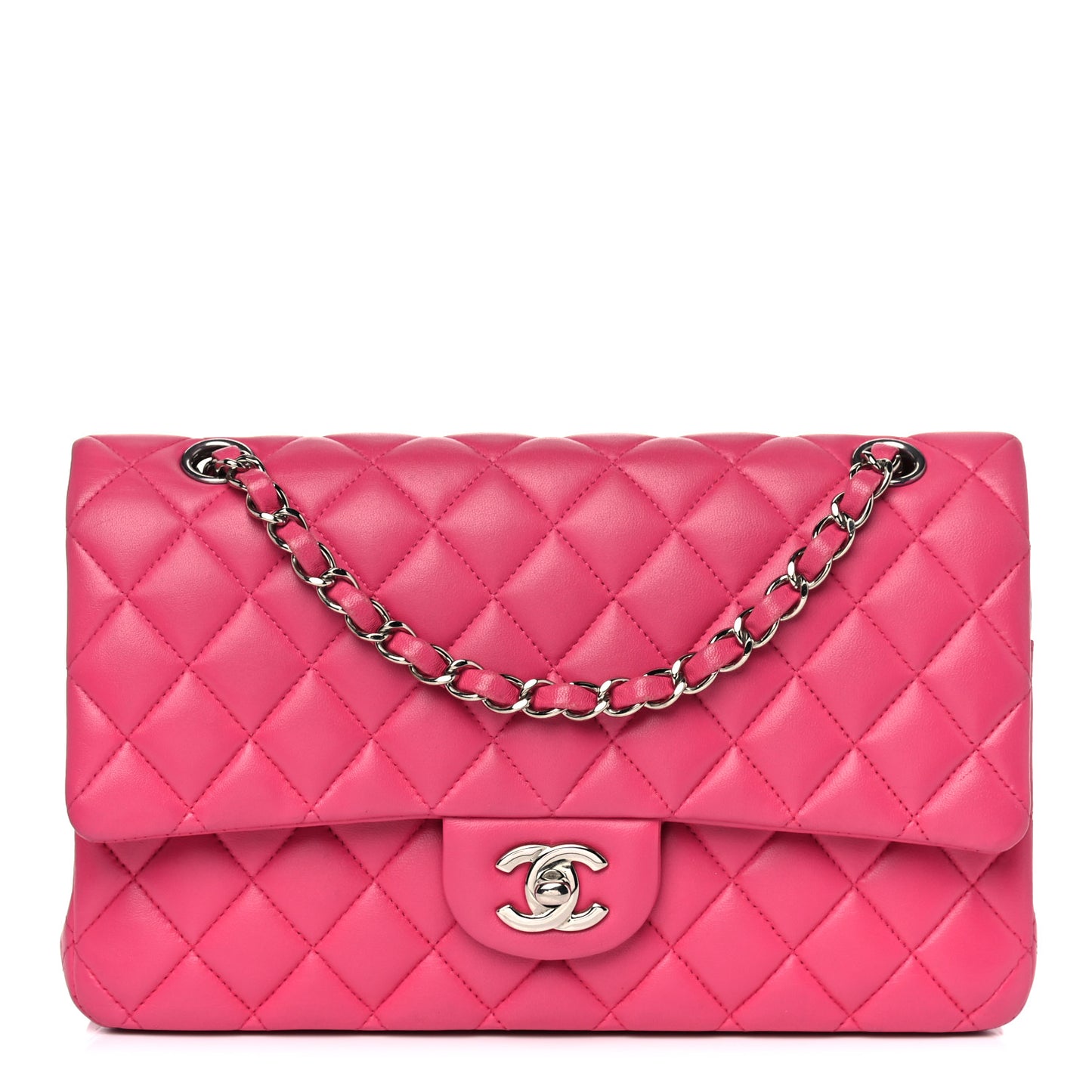 Lambskin Quilted Medium Double Flap Dark Pink