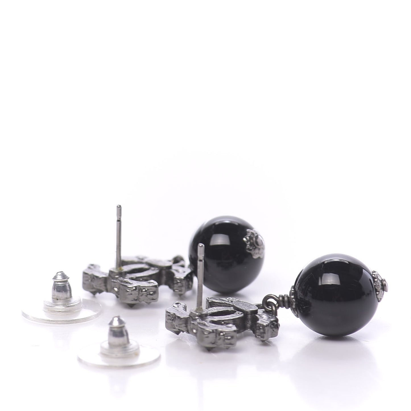 Ruthenium CC Bead Drop Earrings Black