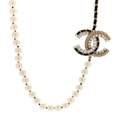 Chanel Pearl Crystal Lambskin CC Necklace Gold Black 1 of 3