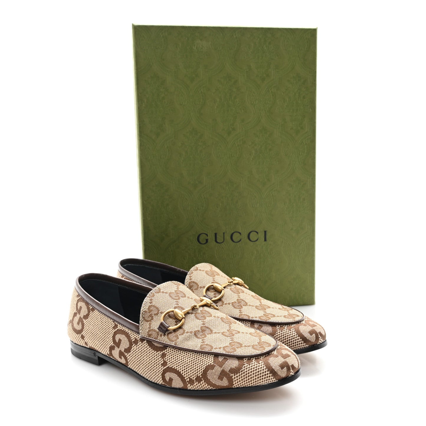 Monogram Jumbo GG Malaga Kid Horsebit Womens Jordaan Loafers 37 Camel Ebony New Acero Beige