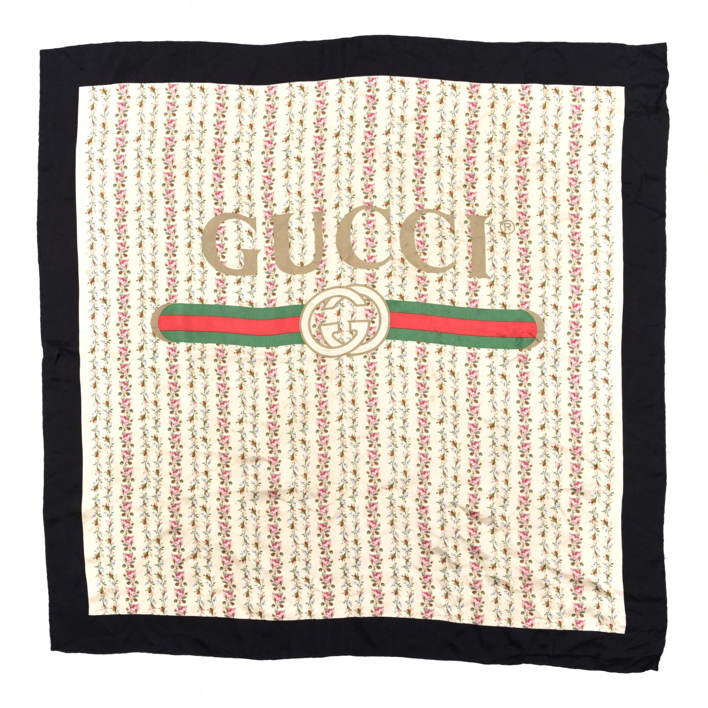Silk Twill Gucci Rose Series Square Scarf Ivory Black