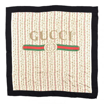 Gucci Silk Twill Gucci Rose Series Square Scarf Ivory Black 1 of 4