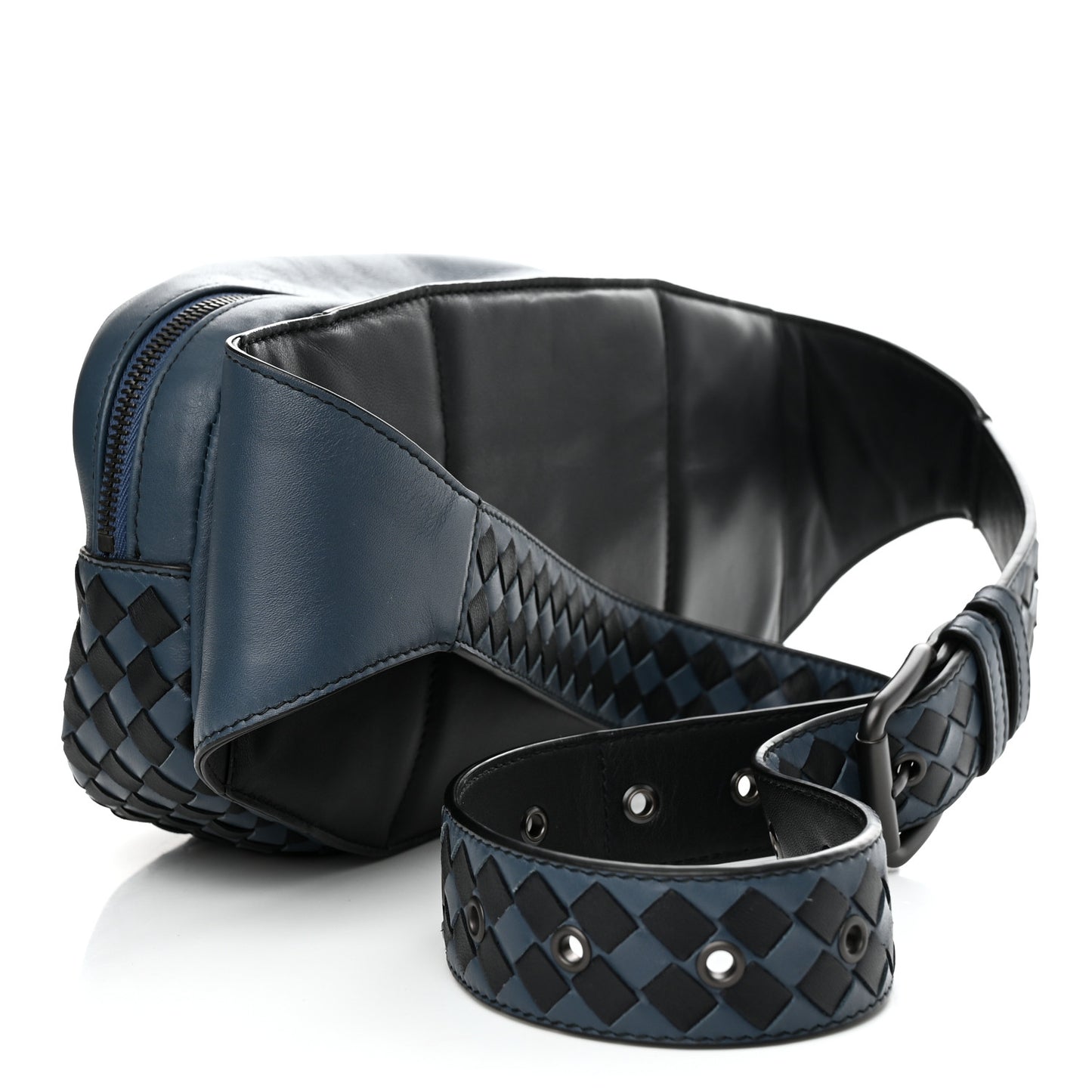 Nappa Intrecciato Front Zip Belt Bag Blue