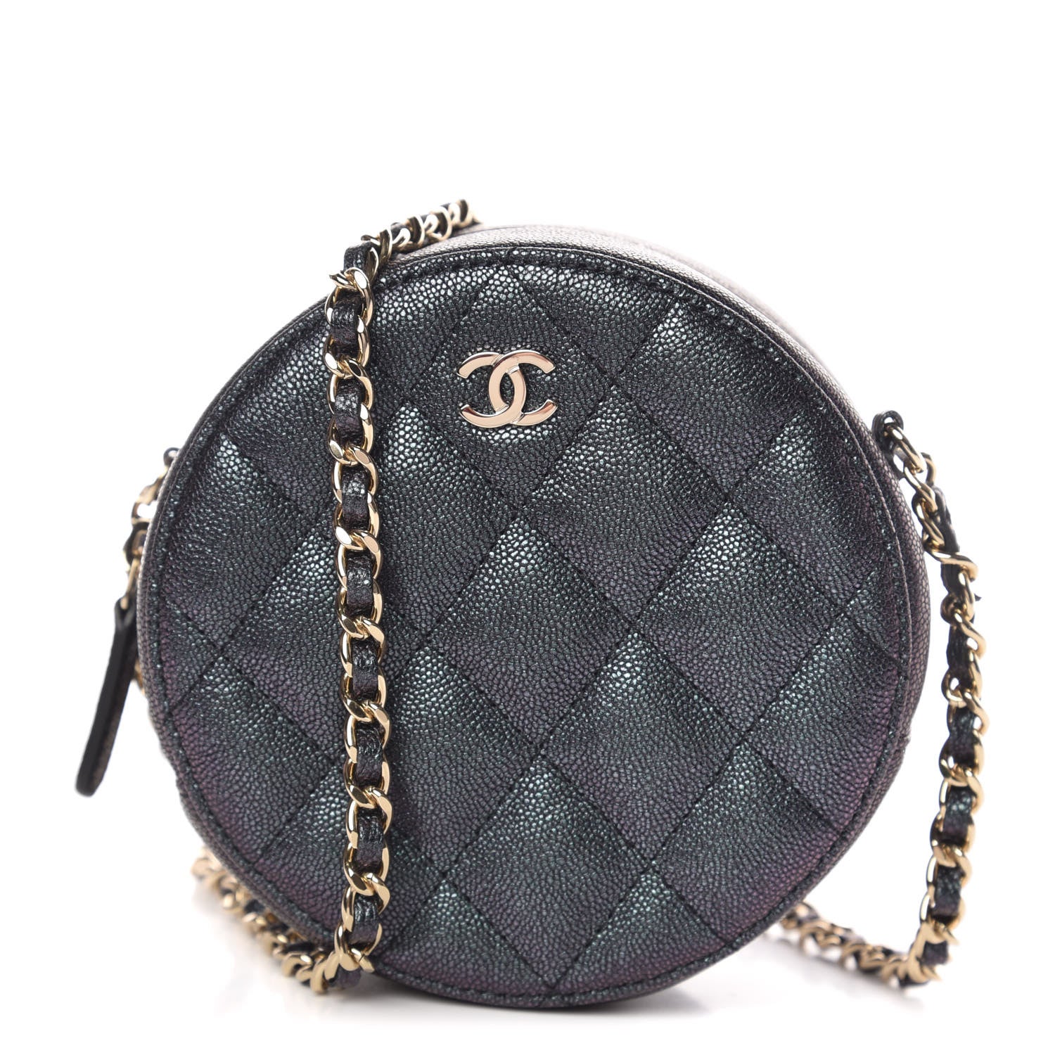 Chanel Iridescent Caviar Quilted Round Clutch With Chain Black 1 of 8