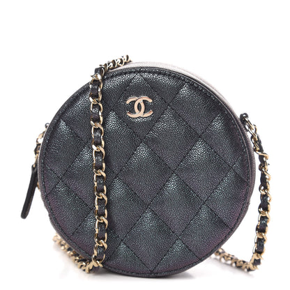Chanel Iridescent Caviar Quilted Round Clutch With Chain Black 1 of 8