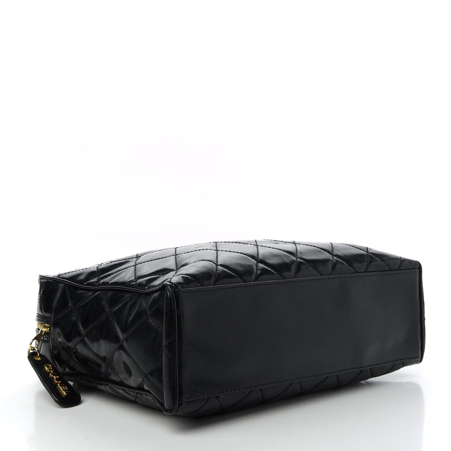 Patent Quilted Shoulder Bag Black