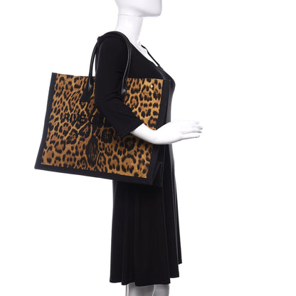 Saint Laurent Canvas Calfskin Leopard Print Rive Gauche Noe Tote Natural Black 2 of 9
