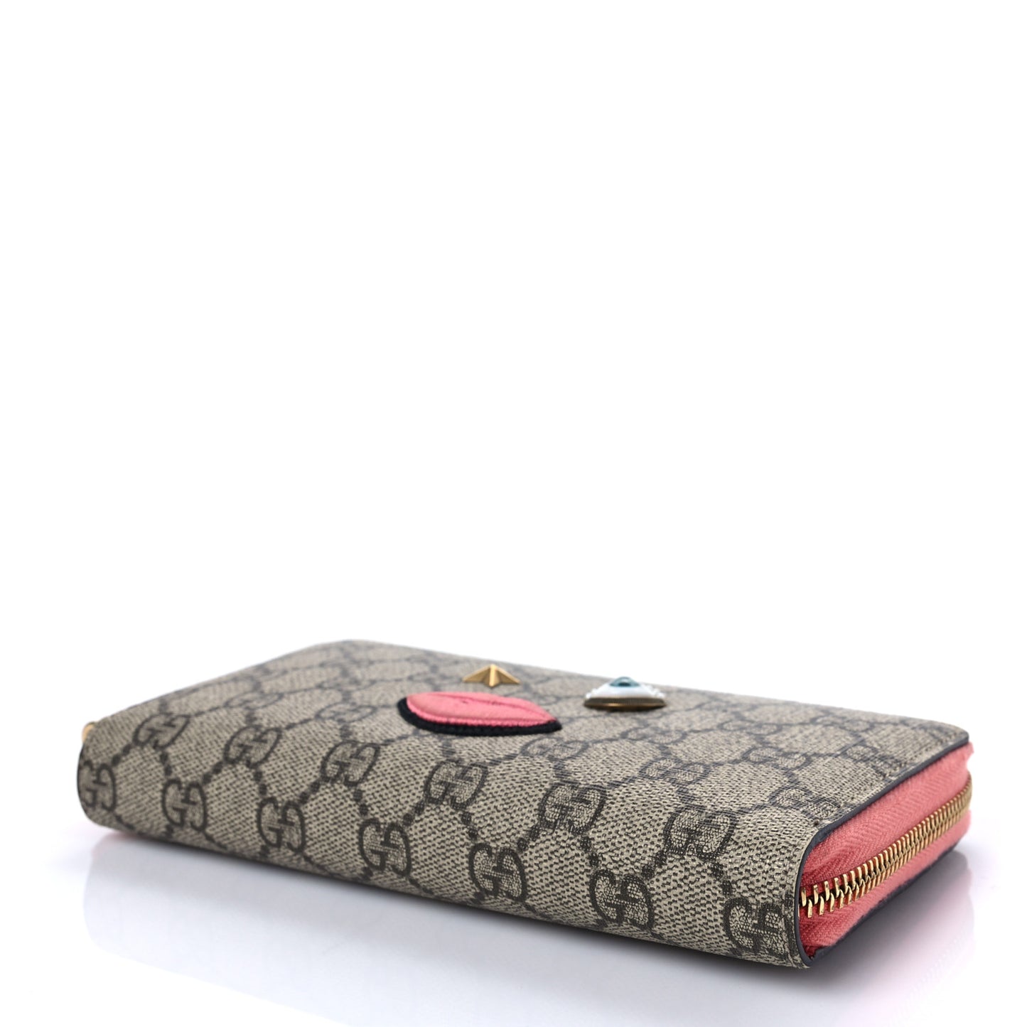 GG Supreme Monogram Embroidered Face Zip Around Wallet Pink