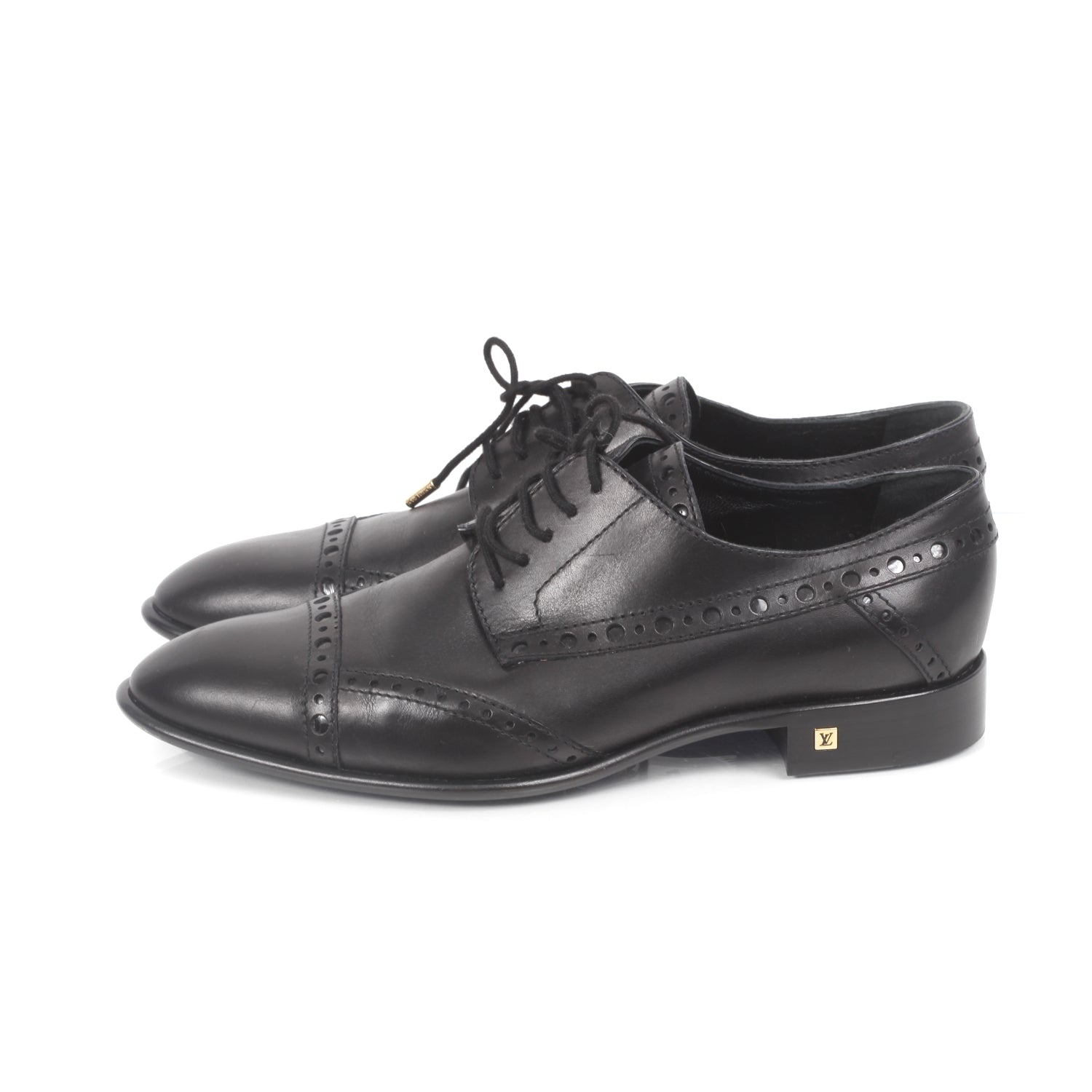 Louis Vuitton Mens Perforated Leather Lace Up Shoes 37 Black 2 of 9