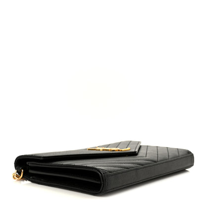 Saint Laurent Grain De Poudre Matelasse Chevron Monogram Chain Wallet Black 4 of 9