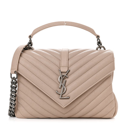 Saint Laurent Sheepskin Matelasse Chevron Monogram Medium College Bag Rose Antic 1 of 8
