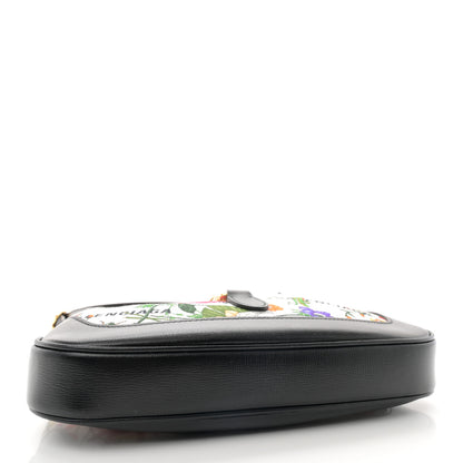 Gucci X BALENCIAGA Canvas Boarded Pluton Calfskin Flora Logo Print Small Jackie 1961 Hobo White Multicolor Black 4 of 11