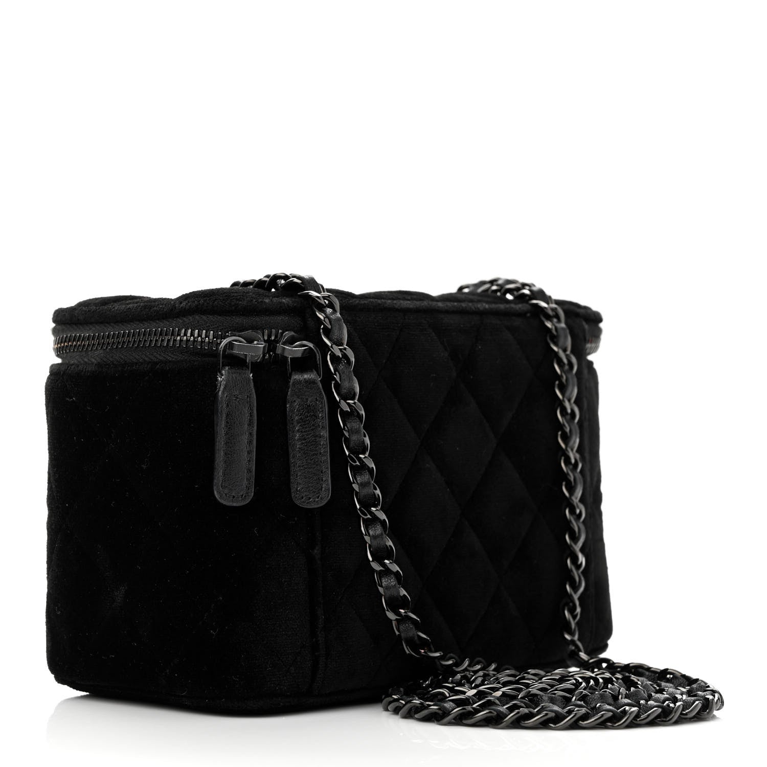 Chanel Velvet Quilted Small Vanity Case With Chain Black 3 of 11