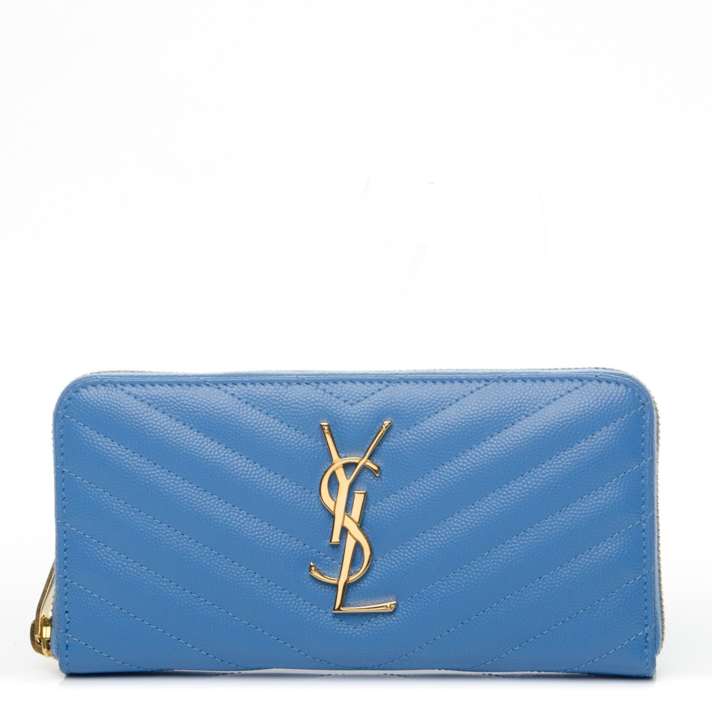 Grain De Poudre Matelasse Chevron Monogram Zip Around Wallet Blue Clair